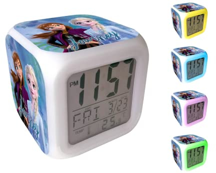 Frozen Sveglia cubo digitale 2 Anna Elsa Luminoso Allarme Led Orologio Luce Notturna Decorazione Camera Bambino