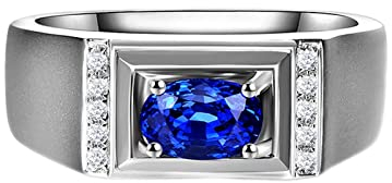 KnSam Echter Goldschmuck, Herren Diamant Ring 750 Weißgold, Breit Trauringe Männer 1.025ct Labor Erstellt Saphir mit Diamant, Paar Geschenke, Weiß Gold, Gr.65 (20.7)