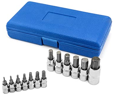 QWORK® 13 Pièces Jeu de douilles à embouts hexagonales, douille allen, entraînement 1/4 (6.35 mm), 3/8 (10 mm), 1/2 (12.5 mm), acier au chrome-vanadium, 2 mm - 14 mm