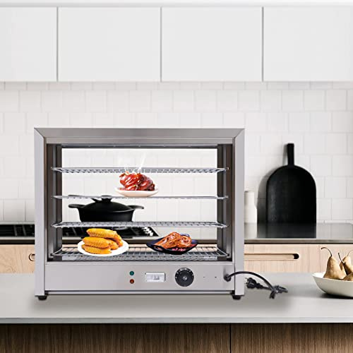 KenSyuInt 800W Warmhaltevitrine 4 Etagen Warmhaltetheke Wärmeschrank Speisenwärmer Warmhaltevitrine Edelstahl Wärmebehälter Lebensmittelwärmer für Kantinen Bäckereien Cafés Schnellrestaurant