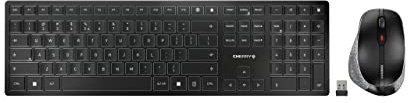 CHERRY DW 9500 Slim, Kabellose Tastatur und Maus, Tschech./Slowak., Schwarz | QWERTZ/QWERTY Layout, Wireless Verbindung über Bluetooth oder 2,4 GHz mit USB-Dongle, Ergonomische Maus mit Daumenauflage