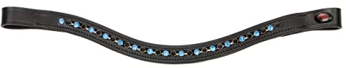 Stirnband für EIN Pferd Warmblut, Vollblut, Kaltblut Start Cadmus Lackleder Glitzer Stirnriemen mit Strass in Blau und Schwarz, geschwungen für Trense, braun und schwarzes Leder (Cob, Schwarz/Silber)