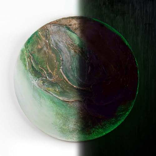 YS-Art Abstrakt Fluoreszierendes leuchtendes Acryl 3D Gemälde auf runder Leinwand Uranus handgemalt Wohnzimmer modern Wohndekor Bild grün echte Kunst 100 cm