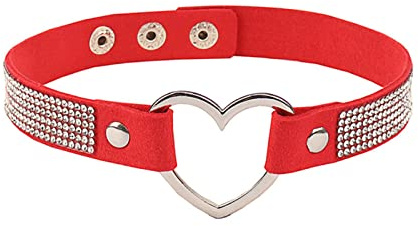 Gualiy Choker Halsband Damen, Halsband Choker Leder Herz mit Zirkonia Punk Choker Halsband 40cm Verstellbar Tattoo Choker Halsband