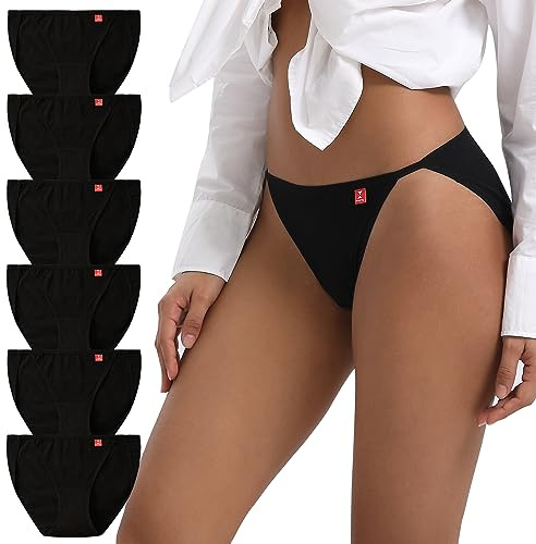 INNERSY Culotte Femme Coton Elastique Slip Bikini Jambe Haute Doux Lot de 6 | Culottes Taille Midi, sous-vêtements Extensibles, Devant élégant et Dos Entièrement Couvert, Hipster Sport, Sans Étiquette
