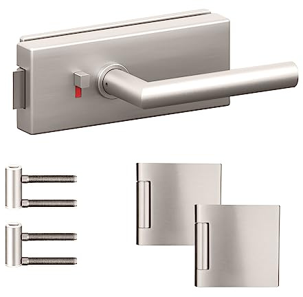 melina24 Glastürbeschlag Edelstahl matt Office/Studio Komplettset (eckige Form) (WC Verriegelung abschließbar)