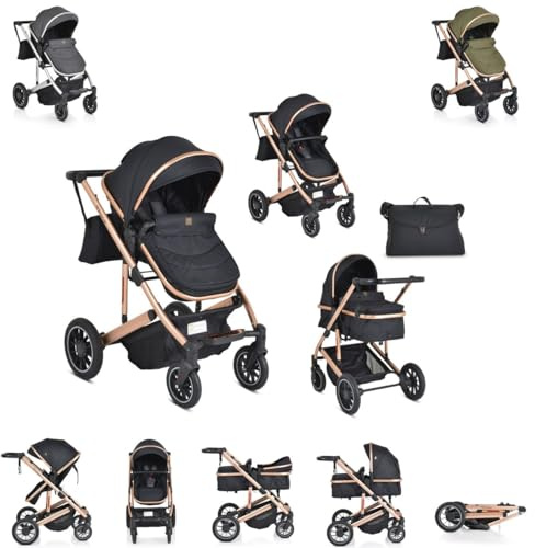 Moni Kombikinderwagen 2 in 1 Thira Babywanne, umbaubar, Sportsitz, Fußabdeckung schwarz