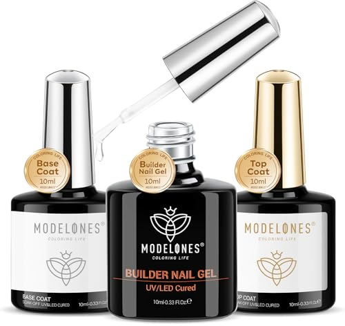 modelones 8 in One Builder Gel und Base Coat Top Coat Set, 3 PCS Gel Nagellack,Gel Nail Extension Builder Gel in a Bottle, No Wipe Unterlack und Überlack Nägel Gellack Nageldesign Maniküre Set