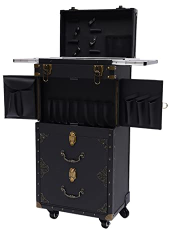 Friseurkoffer Trolley 4-Tier Kosmetikkoffer Trolley Friseurwagen mit Schlösser 39 x 25,5 x 82 cm Schwarz