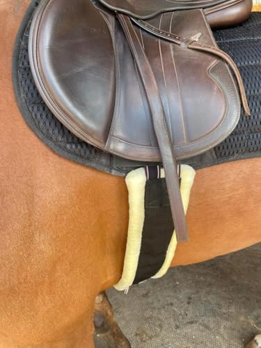 Preto Synthetischer Sattel, Springgurt für Pferde, elastische Enden, weiches Kunstfell/Nerz/Fleece gefüttert, starkes, reißfestes Nylon-Gurtband, Anti-Scheuern, gepolstert, Reitkolben, komplettes Pony