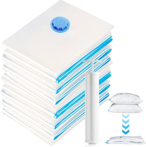 12er Set Vakuumbeutel für Kleidung, 60x40cm Vakuumbeutel mit Handpumpe 80% Platz Sparen Vakuum Kleiderbeutel, Vakuum Aufbewahrungsbeutel für Bettdecken Kleidung Bettwäsche Decken Kleiderbeutel