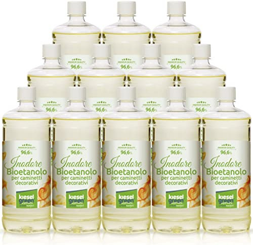 KieselGreen Bioethanolo 12 x 1 litro con Inodoro per Caminetto a Etanolo – Bio-etanolo profumato per Ambienti, molte Fragranze - Profumo per Caminetto a bioetanolo da Interno o da Tavolo