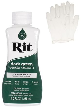 Rit Dye – Liquid Fabric Dye for Crafting, Clothing, and Décor – 8 oz. Bottle – Dark Green (Gloves Included)