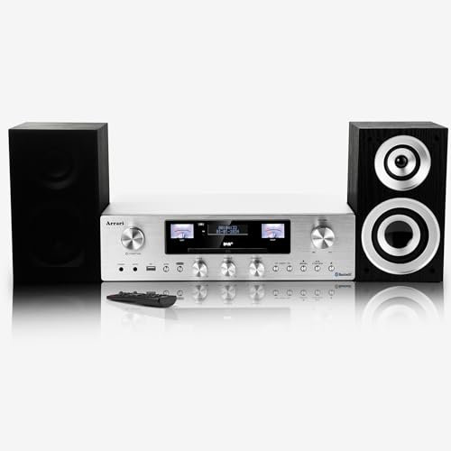 Arrari PR-200 Metal Shell Hi-Fi Music System with DAB+/FM Radio,USB, CD, MP3-CD, Bluetooth, 2 Way Dynamic Bass-Reflex Bookshelf Speakers, VU Meters, EQ