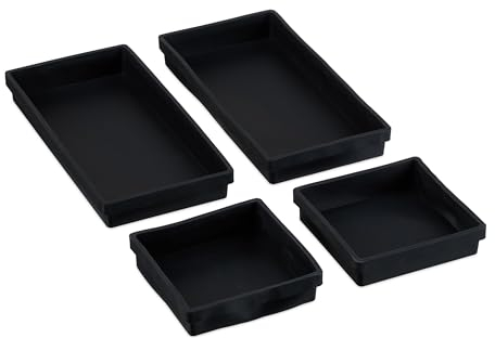 Relaxdays Teglie per Brownies, Set da 4 Stampi in Silicone Antiaderenti da Forno, 2 Misure 12x12 cm e 25x12,5 cm, Nero