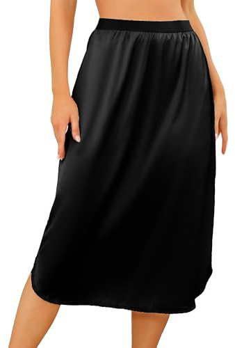 Wikoan Jupon Longue Femme Jupon sous Robe Satin Fond de Jupe sous-Vêtements Femme Jupe élastique Jupons pour Robe Transparente Noir M
