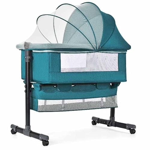 WENNEWU Nachtbett FüR Baby, Stubenwagen Mit Rollen, HöHenverstellbar, Mit Moskitonetzen, FüR Baby/Neugeborene,Grün
