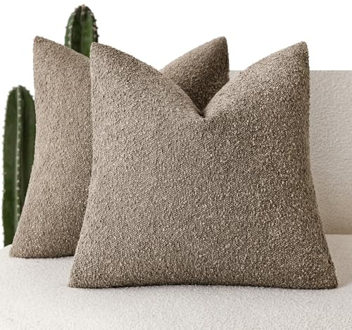 Foindtower Strukturierte Bouclé-Kissenbezüge, dekorativ, gemütlich, gewebt, Couchkissen für Stuhl, Sofa, Schlafzimmer, Wohnzimmer, Heimdekoration, 50,8 x 50,8 cm, Hellbraun, 2 Stück