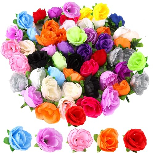 JSMTKJ 50 Stück Künstliche Blumenköpfe, Bunt Kunstrose, Kunstblumen Deko für Hochzeit Home Basteln Scrapbooking Deko
