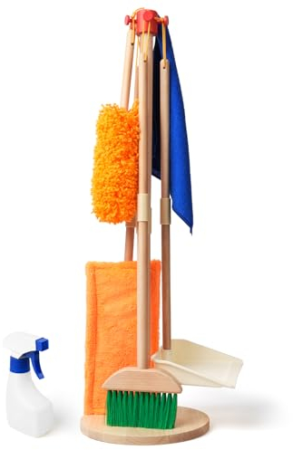 Kinder Putzset aus FSC Zertifizierung Holz | Mit Kinderbesen, Wischmop, Kehrschaufel, Staubwedel und Vielem mehr | Spielzeug für Kinder ab 2 Jahren, Kinder Reinigung Set, Montessori Spielzeug