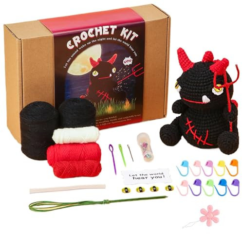 zwxqe Häkelnadel-Set, Tier-Häkelset, komplettes Häkel-Starter-Set, einfaches Garn, Häkeln, schwarzer Drache, tragbares Häkelzubehör für Anfänger