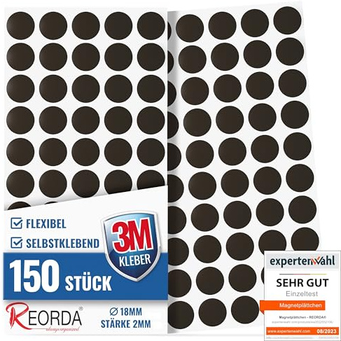 REORDA® Magnetplättchen selbstklebend - Magnetstreifen - Extra starker Kleber ermöglicht stärkste Klebekraft - Flache Magnete I Magnetfolie selbstklebend (150 Stück)