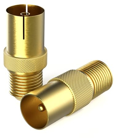 RedStar24 SAT Adapter Vergoldet - F-Kupplung auf Koax-Stecker & Buchse IEC, SAT zu Antennenkabel-Umwandler, Hochwertiges 2er Adapter-Set für F-Kupplung und Koax-Anschlüsse, Ideal für TV und Receiver