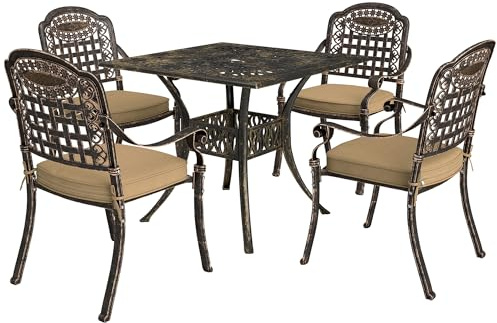 Outsunny 5 Pieces Cast Aluminium Garden Dining Set 4 Seater Bronze Tone