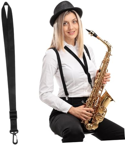 TOYANDONA Nackengurt Vielseitig Verwendbar Saxophon Verstellbarer aus Strapazierfähigem Kunststoff und Webbing Komfortabel und Schwarz für Altsaxophon und Tenorsaxophon