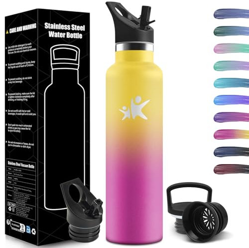 HoneyHolly Borraccia Termica 1 Litro, Senza BPA, Borraccia Termica, Sottovuoto a Doppia Parete, Bottiglia Termica, 18/8 Acciaio Inox, Borracce Termiche, con Cannuccia, Termos per Palestra, Sport, Bici