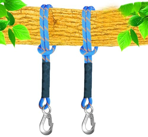 Armastuse 2 StüCk Schaukel Befestigung Seil, 50cm HäNgematte AufhäNgung Gurt Baum HäNgesessel Balkenbefestigung Mit Haken FüR Indoor Outdoor Baumschaukel Nestschaukel, Blau