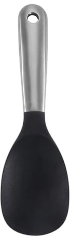 FVCTGHZ Flat 430 Stainless Steel Rice Spoon Non-stick Shovel Silicone Short Cooking Ladle Kitchen Scoop Paddle Spatula(Black)