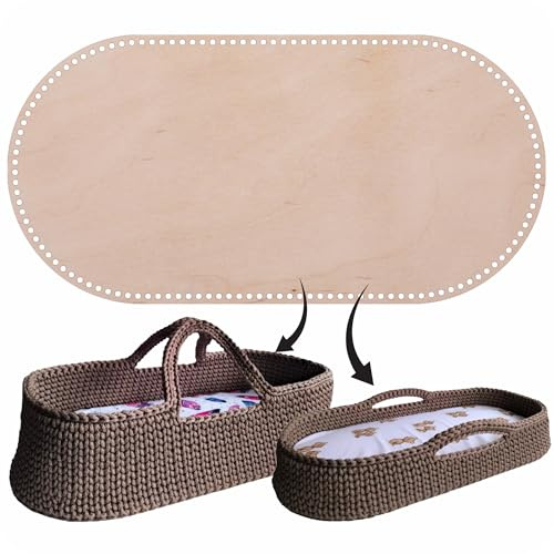 YourHobbyTools Moseskorb Boden, Ovaler Holzboden zum Häkeln, Holz-Bodenplatte für DIY-Moseskörbe, 10mm Löcher, 80x40cm