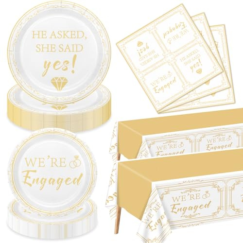 122 Pieces Happy Engagement Party Decorations - Including Engagement Paper Plates, She Said Yes Napkins, and Engaged Tablecloth for Wedding Bridal Shower Party Supplies, Serve 40 Guests