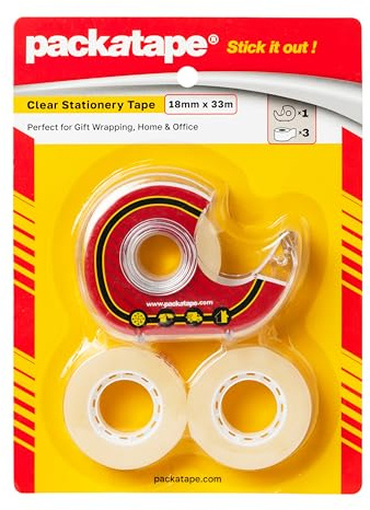Cellotape 3 Clear Transparent Rolls 18mm x 33m | Tape Dispenser Included | Ideal for Gift Wrap Christmas Birthday Home or Office | Clear Stationery Tape