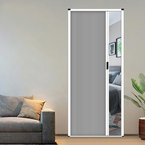 Porte accordéon rétractable de 78,7 à 61 cm – Porte de douche pliante grise avec poignée – Séparateur de pièce peu encombrant pour chambre à coucher, salle de bain, cuisine, bureau, camping-car