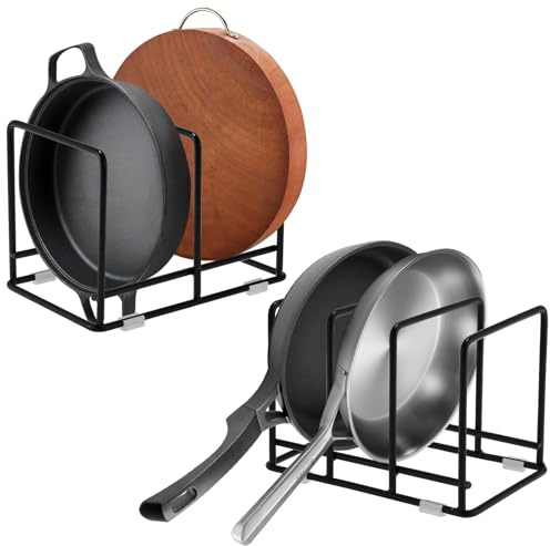 Sibosen 2 Packungen Töpfe und Pfannen Organizer Topfdeckelhalter für Schränke Verbessert Pfannenhalter Kitchen Cabinet Organizer für Schneidebretter Grillplatten, Schwarz