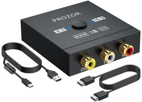 PROZOR RCA to HDMI Converter - 4:3/16:9 Switch, 1080P AV to HDMI Adapter, Mini Composite CVBS Audio Video Adapter, for PS1/PS2/N64/Wii/Xbox and VCR/VHS/DVD Players to HDTV, Plug & Play