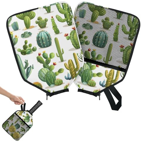 Mintoprints Housse de raquette de pickleball cactus tropical, housse de raquette avec poche et sangle de poignée, convient à la plupart des raquettes