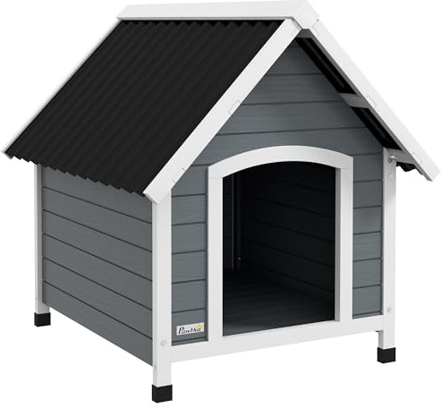 PawHut Hundehütte aus Holz mit Asphaltdach Outdoor 75 x 88 x 82 cm Grau