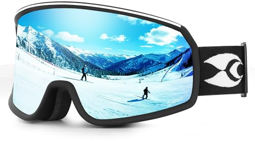 suoso Ski Goggles For Men Womens，OTG Skiing Goggles For Snowboard Jet Snow，Over Glasses 100% UV400 Protection-Anti-fog Anti-glare/Helmet Compatible, For Skiing Snowboarding-Black/Blue