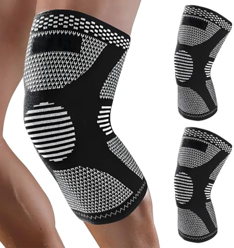 GXGM 2 Pieces Orthopaedic Knee Support, Patella Knee Support, Non-Slip Compression Knee Support for Men and Women, Used for Sports, Cycling, Running, Protective Basketball Equipment