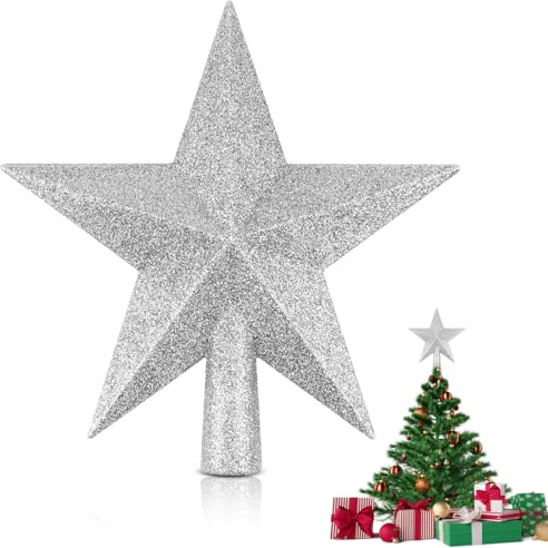 HQRKOTM 1 PCS Glitzernde Weihnachtsbaumspitze,Stern Weihnachtsbaumschmuck Baumspitze Weihnachten für Weihnachtsbaum,christbaumspitze,Weihnachtsdeko (Silber)