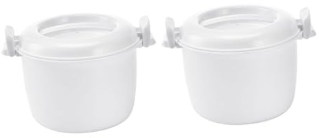 TOBBOMEY 2 piezas Olla Arrocera Microondas Reutilizable Recipiente Multifuncional para Cocinar Arroz y Verduras Resistente y Portátil Capacidad Grande Apto para Oficina y Estudiantes