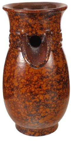 Ipetboom Rustic Ceramic Spitter Fountain Pot with Side Traditional Handcrafted Water Feature for Outdoor Garden Ponds DIY Landscaping Aquarium Decor Smooth Waterfall Flow Brown Jug