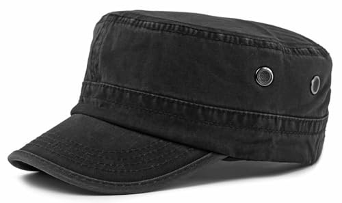 AROILIZEBO Cadet Army Cap for Men Women Washed Cotton Military Flat Top Hat