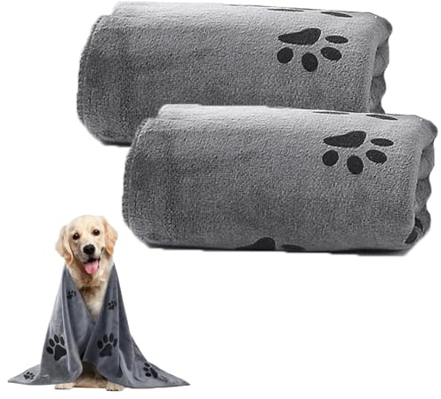 TENGWA 2 Piezas Albornoz Perro de Secado Rápido Albornoz Perro de 50 * 100 CM Toalla Perro Secado Rápido de Microfibra Gris Suave Ideales para Perros y Gatos de Todos los Tamaños