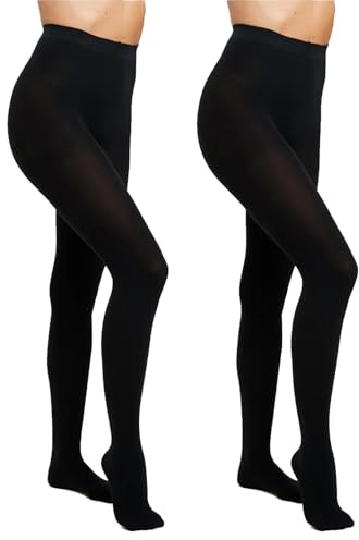 LXEASYGO 2 Pairs Women's Black Tights Soft Thick Opaque 100 Denier Tights Stretchy High Waist Winter Pantyhose for Women (UK, Alpha, M, Regular, Regular)