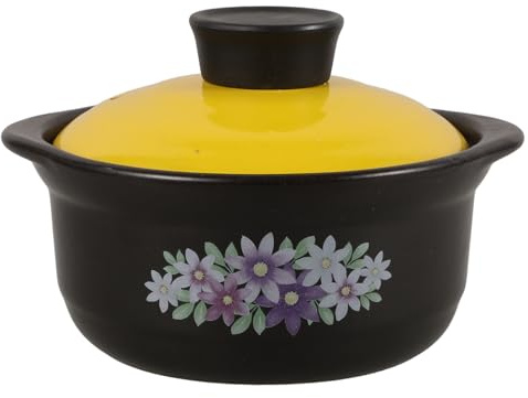 FONDOTIN Olla de Barro para Cocinar 1.3 L Multicolor, Cazuela de Arcilla Resistente al Calor, sin Revestimiento, Antiagrietaduras, Adecuado para Estofados y Cocina Casera