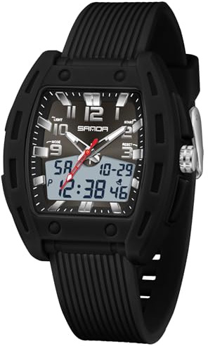 Women Watch for Women Unique Rectangle Watches Digital Analog Sports Watch for Ladies Students Watches with Alarm Stopwatch Waterproof Hourly Chime 12/24H LED Light Multi-Function Wristwatch (Black)